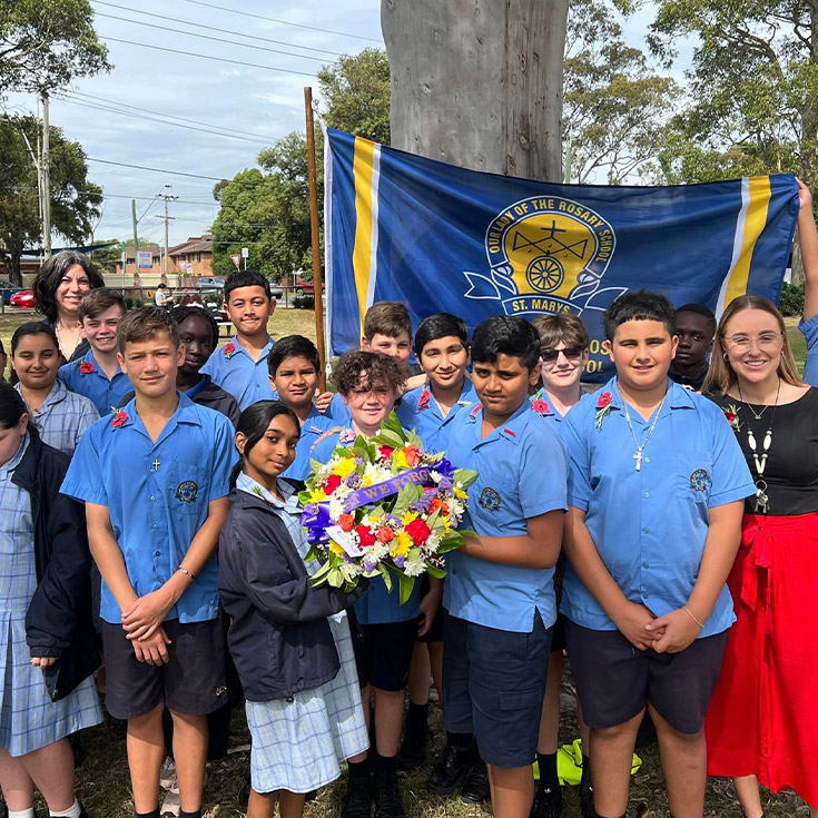 Students from Our Lady of the Rosary Catholic Primary School St Marys at ANZAC Day ceremony
